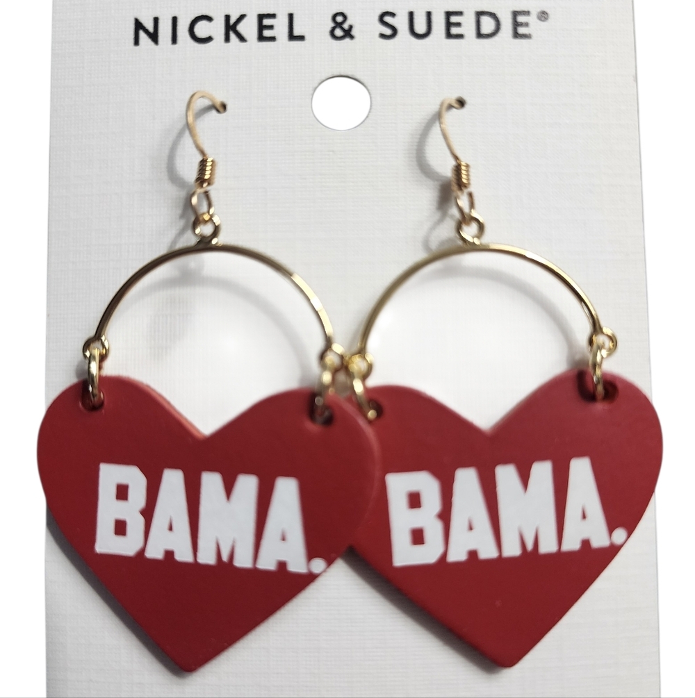 Nickel & Suede Red Heart Bama Earrings